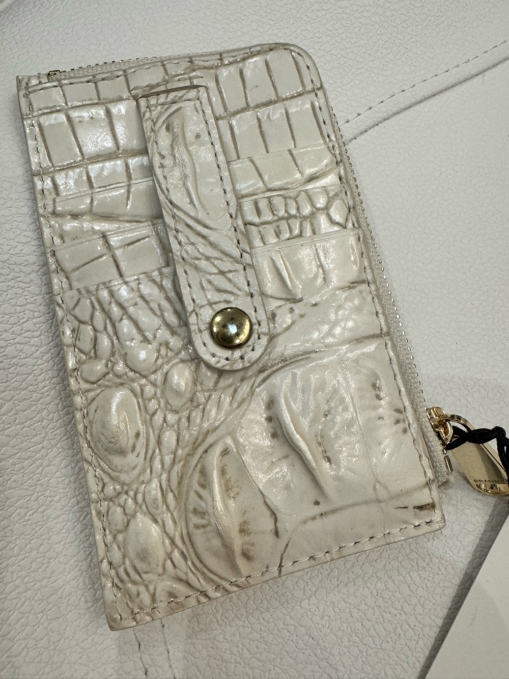 🌸✨NWT Brahmin Cream & Gold Croc-Embossed Leather Credit Card Wallet Coin Purse - Picture 3 of 5